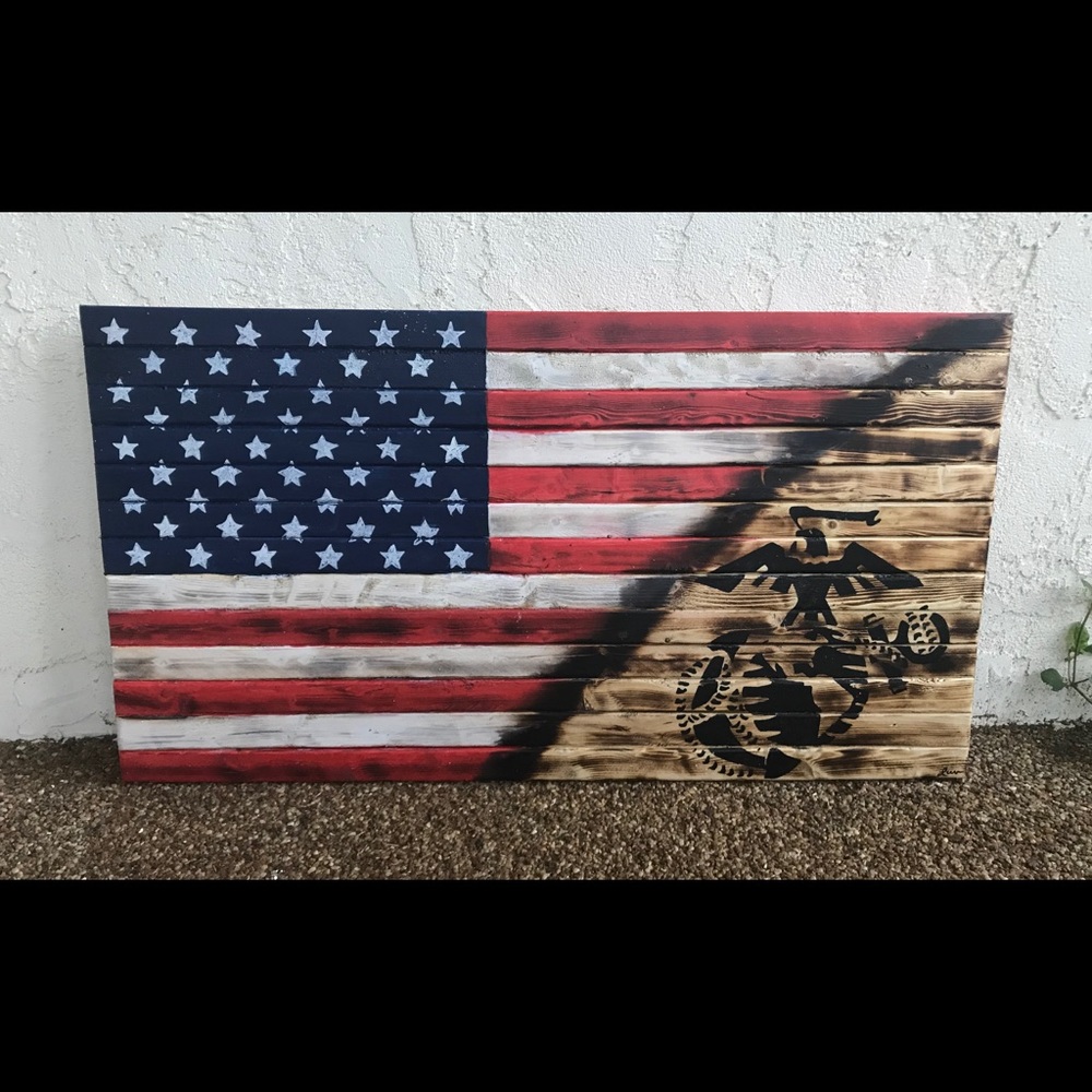 Solid wood hand made American flag marine
